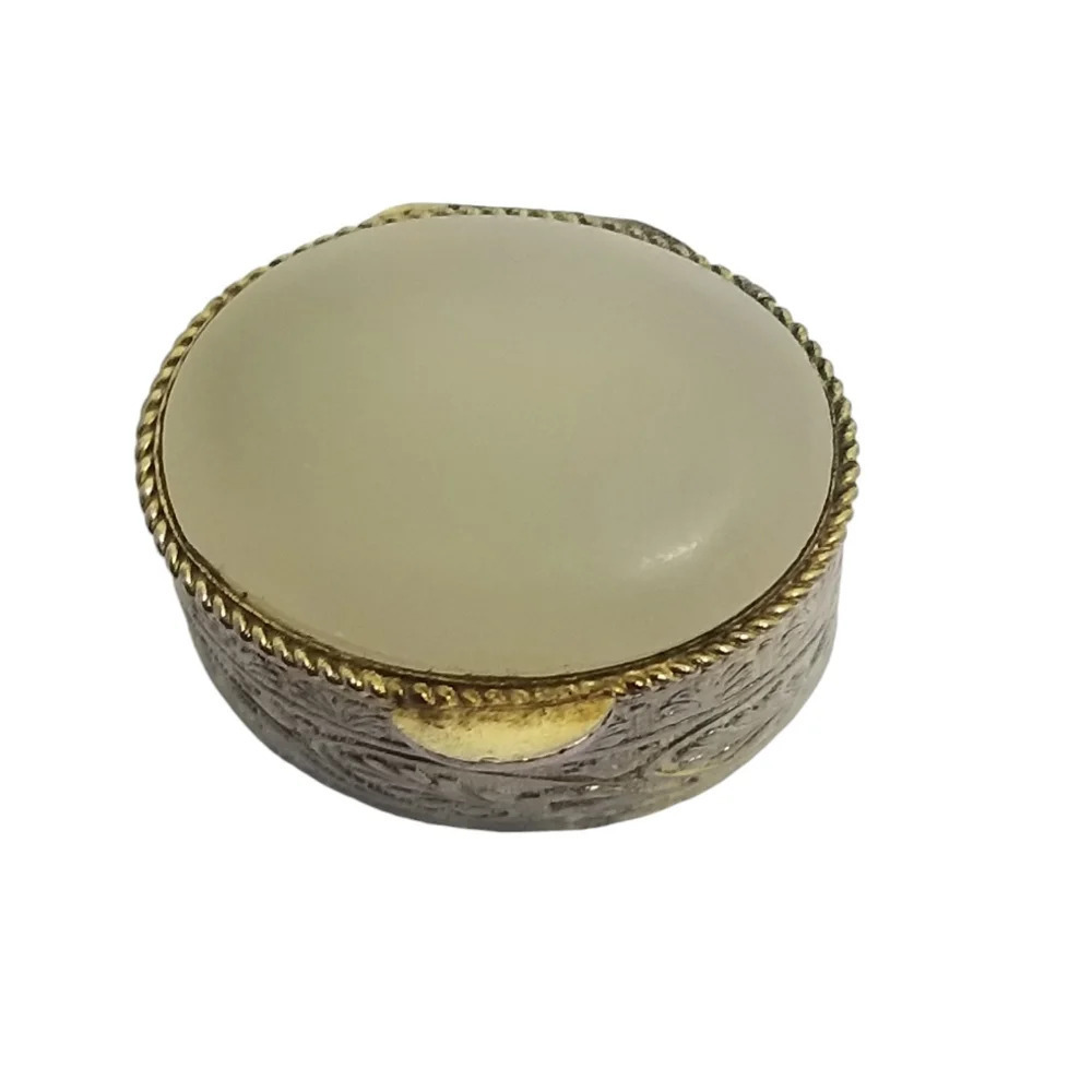 VINTAGE GOLDPLATED & GENUINE NEPHRITE JADE STONE TRINKET BOX - Picture 7 of 7